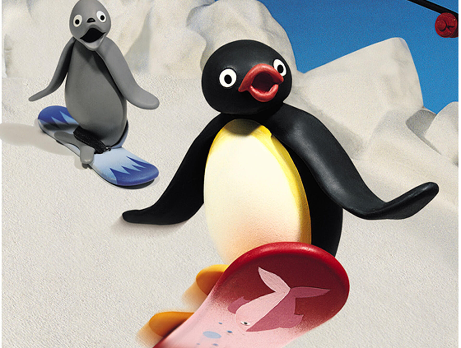 Pingu på snowboard