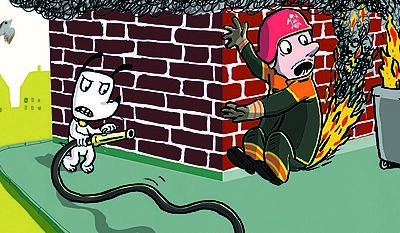 Hunden Ib - Ib slukker brandmanden